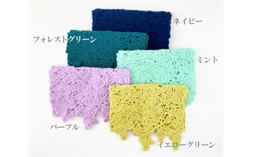 コード刺繍 フラワーデザイン ショートマフラー フォレストグリーン 新潟県 五泉市 有限会社田中刺繍