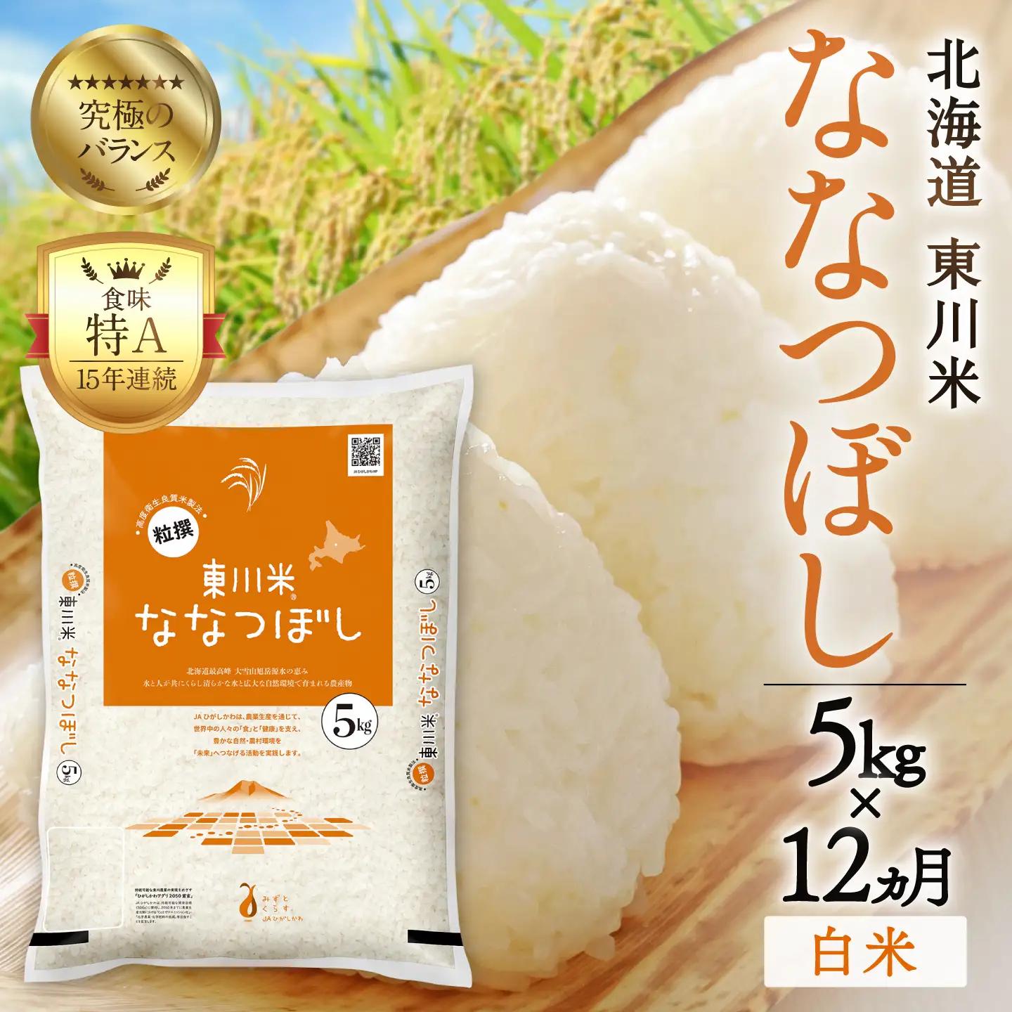 【R７年産米】【12ヵ月定期便】東川米ななつぼし「白米」5kg（2026年7月中旬より発送予定）