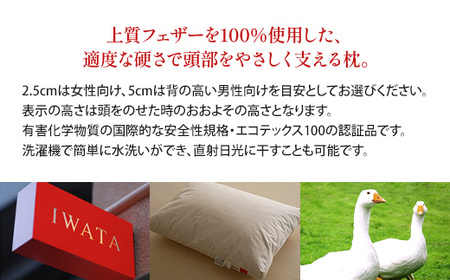 枕 グースフェザー フェザーピロー IWATA 高さ3cm まくら 職人 滋賀 愛荘