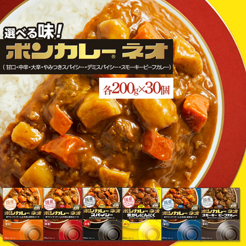 【ふるさと納税】ボンカレーネオ （ 甘口・中辛・大辛・やみつきスパイシー・デミスパイシー・スモーキービーフ） 各200g×30個 | レトルトカレー レトルト カレー 非常食 保存食 長期保存 防災食 備蓄食 災害用品 災害用保存食