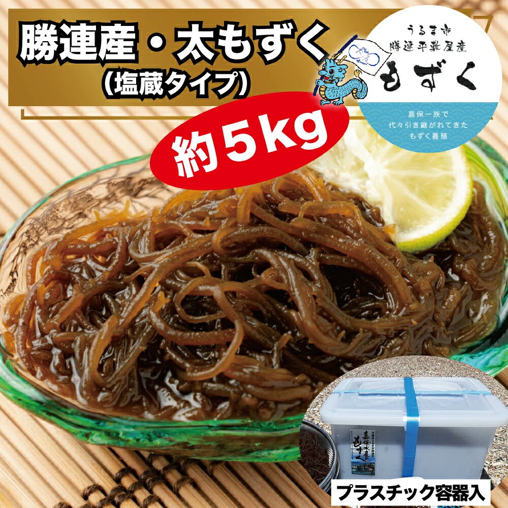 勝連産・太もずく（塩蔵タイプ）約5kg　プラスチック容器入り【嘉保水産】　うるま市　勝連産　太もずく　定期便　沖縄　フコイダン　ミネラル　 塩漬け　産地直送　酢の物　てんぷら もずく丼