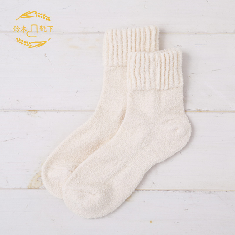 米ぬか もっちり ふんわり 靴下(23～25cm) :アイボリー ルームソックス レディース ソックス パイル もこもこ 保湿 ゆったり 日本製 美肌成分配合 厚手 足元 暖かい Mサイズ  冬 ぽか