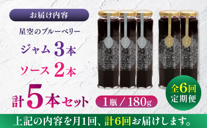 【全6回定期便】星空のブルーベリー　5本詰合せセット（ソース2本＆ジャム3本）【清和の恵み工房】 [YAA017]