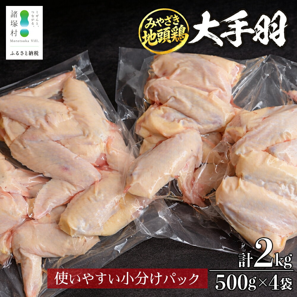 【ふるさと納税】みやざき地頭鶏 大手羽 500g×4P セット 冷凍｜鶏肉 地鶏 手羽元 手羽先 精肉 出汁 鍋 チキン じとっこ 真空パック 興洋開発株式会社 宮崎県 諸塚村 KY-09