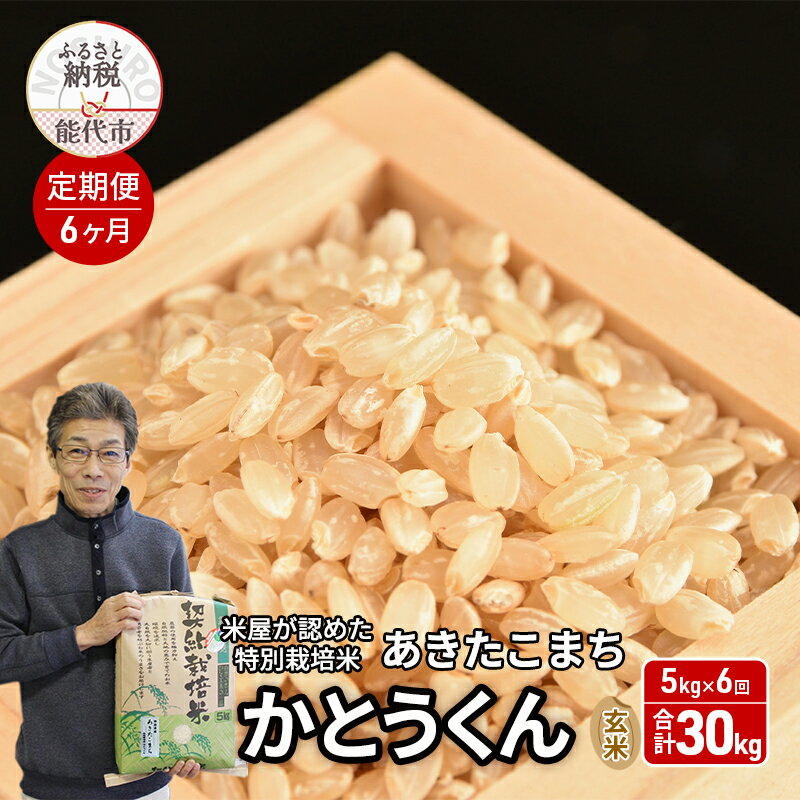 【ふるさと納税】《定期便6ヶ月》【令和7年産】【玄米】特別栽培米 秋田県産 あきたこまち 米屋が認めたお米 「かとうくん」5kg×6回 合計30kg　お届け：2025年12月中旬頃より順次出荷予定