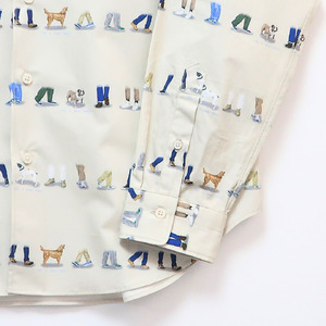 CLOFT 綿100％長袖プリントシャツ”自由に歩こう”犬と散歩柄（C/＃31ライトベージュ） L 0139-021-S07-2