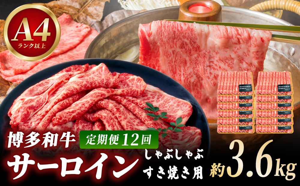 ＜定期便・全12回＞【厳選部位！】博多和牛 サーロイン しゃぶしゃぶ すき焼き用 300g