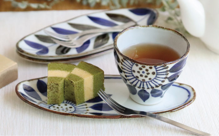 【波佐見焼】スリム オーバル プレート ・カップ セット ブルーメ【翔芳窯】 [FE49]