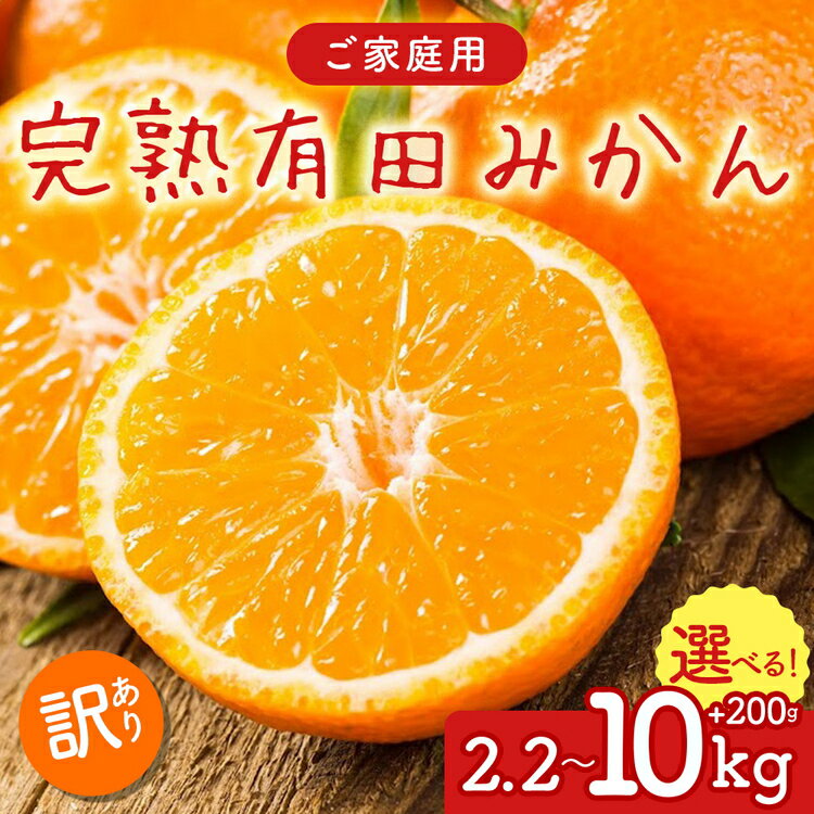 【ふるさと納税】【先行予約】ご家庭用 完熟 有田みかん 選べる内容量 │ みかん 訳あり 柑橘 フルーツ 果物 選べる ミカン 2.2kg 2.7kg 3.2kg 5.2kg 7.7kg 10.2kg