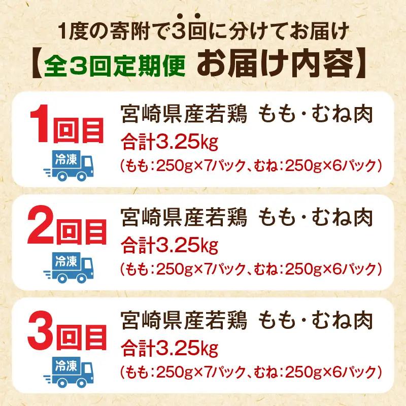 鶏肉 定期便 鶏肉 [3.25kg 全3回 宮崎県産 もも肉・むね肉セット]