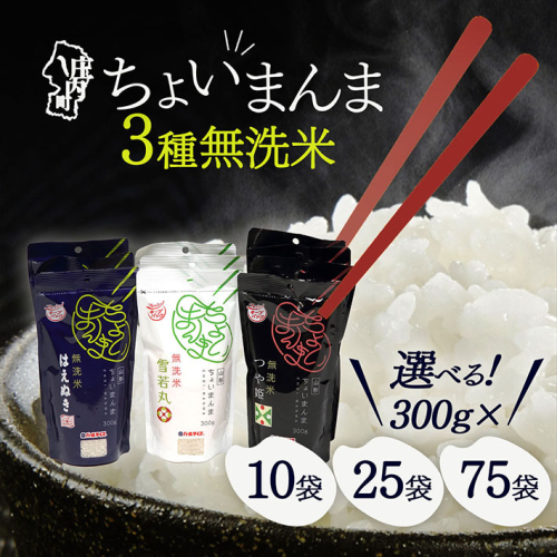 山形県産 ちょいまんま 無洗米2合 選べる品種 内容量 300g×10袋 / 25袋 / 70袋 つや姫 はえぬき 雪若丸 食べ比べ ブランド米 白米 使い切り 手軽