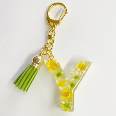 ふるさと納税 日高町 イニシャル　ハーバリウムキーホルダー　イエロー系　【Y】