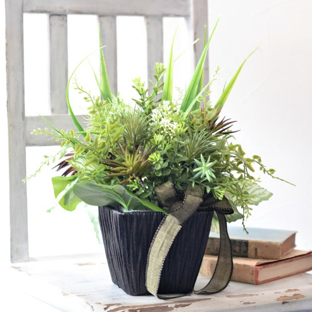 【ふるさと納税】観葉植物風「グリーンプランツアレンジ」 約300g（総重量600g） アーティフィシャルフラワー 造花 お花 水やり不要 枯れない インテリア 家具 雑貨 東京都 武蔵野市 送料無料