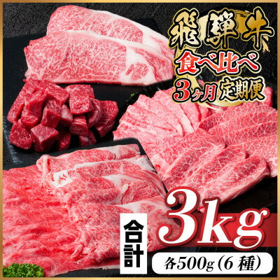 【ふるさと納税】【毎月定期便】飛騨牛 2種食べ比べ定期便 計3kg全3回【配送不可地域：離島】【4059526】