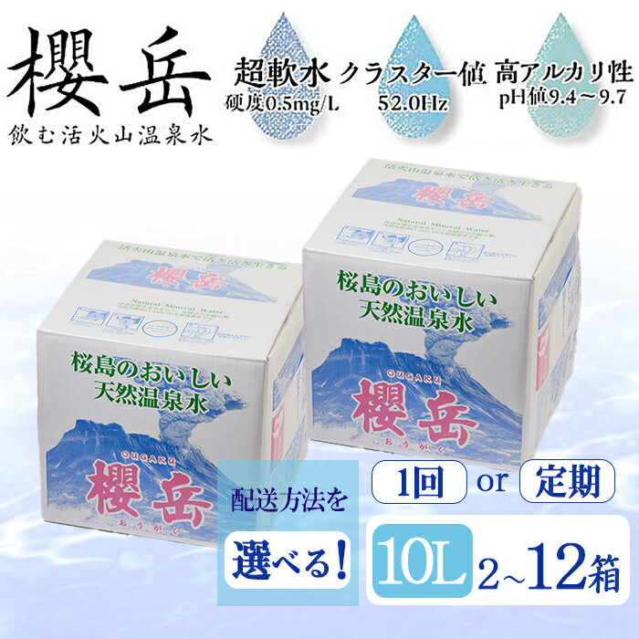 【ふるさと納税】【配送方法が選べる】飲む活火山温泉水「櫻岳」10L(通常便：2箱・20L/定期便：6回 計12箱・120L)水 ミネラルウォーター 温泉水 天然水 飲む温泉水 飲料 2L BIB 定期便 頒布会 国産 鹿児島産 垂水市【櫻岳】