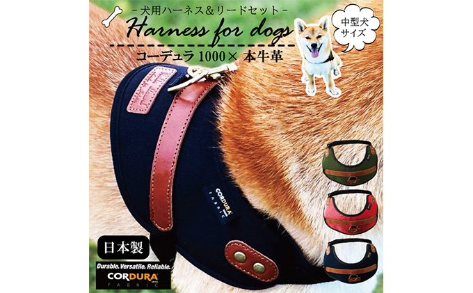 
【中型犬用】ハーネス コーデュラ×本牛革(ネイビー×ブラウン革)◇

