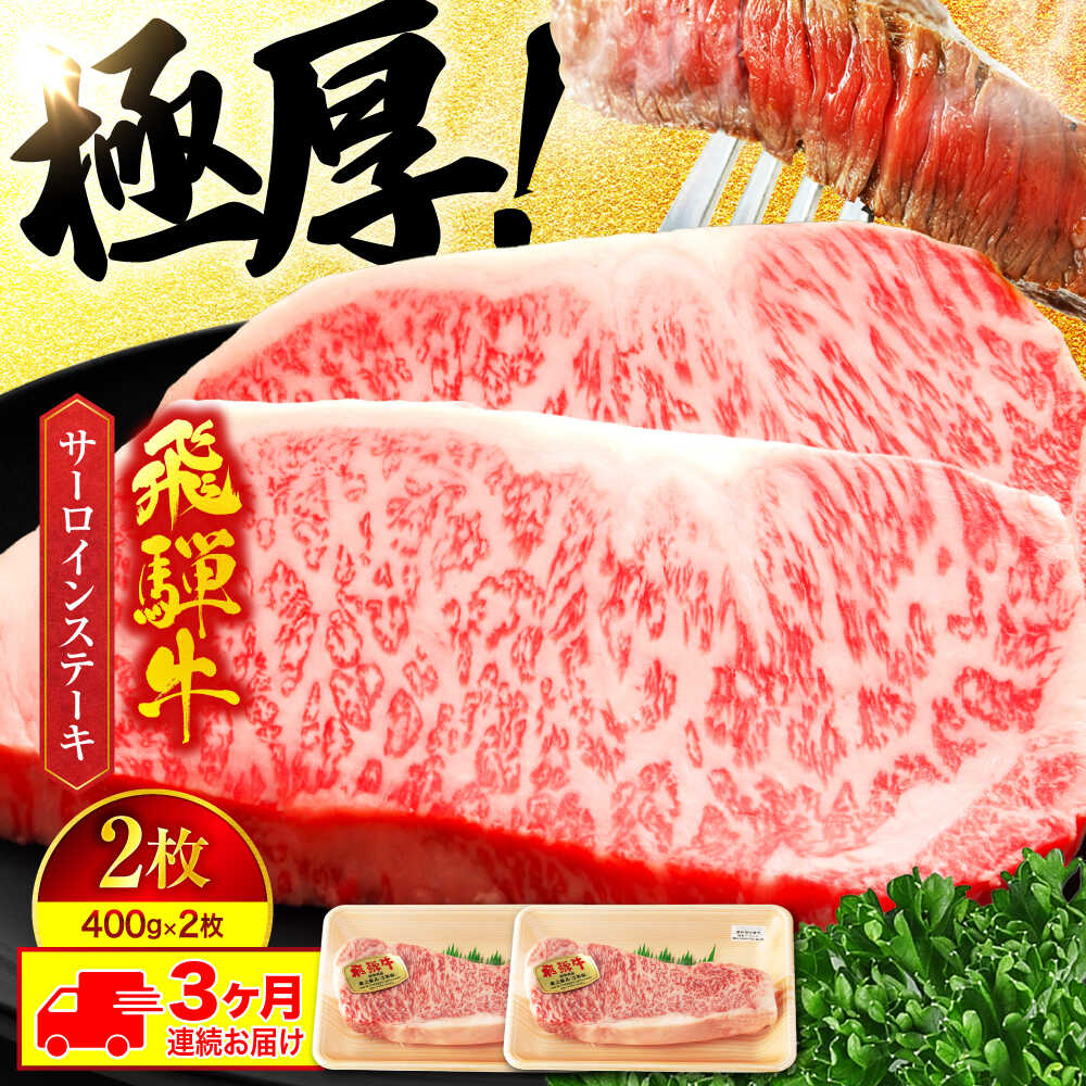 【ふるさと納税】【3回定期便】A5ランク 岐阜県産 飛騨牛 サーロイン 400g×2枚 計800g 総計2,400g 以上 ステーキ用【有限会社マルゴー】 [MBE021]