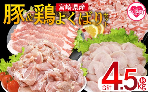 ＜宮崎県産 豚肉鶏肉よくばりセット 合計4.5kg＞ 4種セット 小分けパック 真空パック ロース スライス カット肉 カット済み もも肉 むね肉 切身 切り身 普段使い 料理 詰め合わせ 精肉 県産 国産 炒め物 煮物【MI731-tr】【TRINITY】