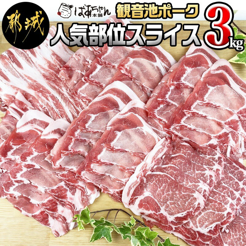 【ふるさと納税】「観音池ポーク」人気部位スライス3kgセット - 豚肉 ローススライス/肩ローススライス/バラスライス 3キロセット 宮崎ブランドポーク認定 送料無料 18-1506【宮崎県都城市は2年連続ふるさと納税日本一！】