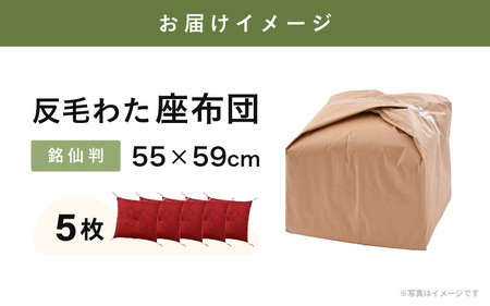 床の硬さを感じにくい「反毛わた」座布団 武田菱（銘仙判55cm×59cm）5枚組【レッド】 [B-20411_03]