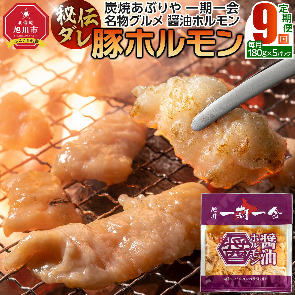 【ふるさと納税】【定期便】名物 醤油ホルモン 冷凍 炭焼あぶりや 一期一会 秘伝ダレ豚ホルモン 5パック×9ヶ月毎月発送_05486 | 肉 お肉 にく 食品 人気 おすすめ 送料無料 ギフト