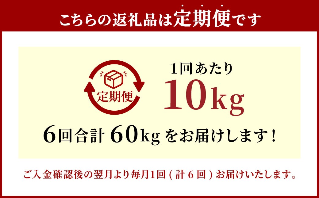 【6ヶ月定期便】大分県産 コシヒカリ 10kg×6回 計60kg