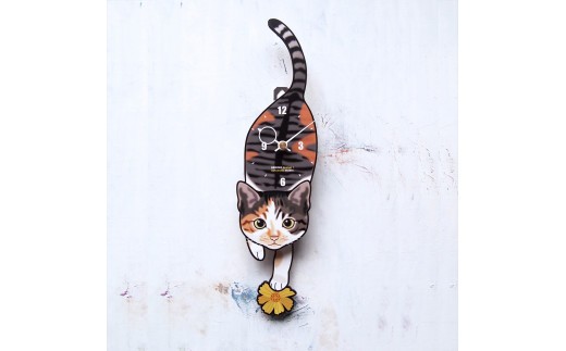 C-37F5 三毛(子猫)-猫の振り子時計花05.GREEN C-CC-037A