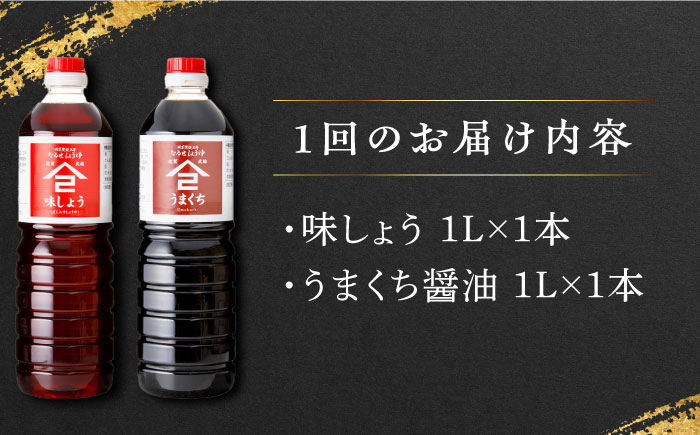 【6回定期便】なるせみそ・しょうゆの醤油 2本セット（味しょう・うまくち醤油 1L×2種）/角味噌醤油 [UAX021]