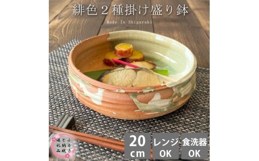 
            信楽焼　多用鉢（緋色2色掛け）盛り鉢 懐石料理 魚料理 煮物 皿 食器 20cm
          