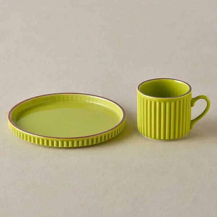 【波佐見焼】ギアシリーズ カップ＆ソーサー ライトグリーン プレート マグカップ 17.5cm 6寸 食器 皿 【大新窯】 [DC118]  波佐見焼