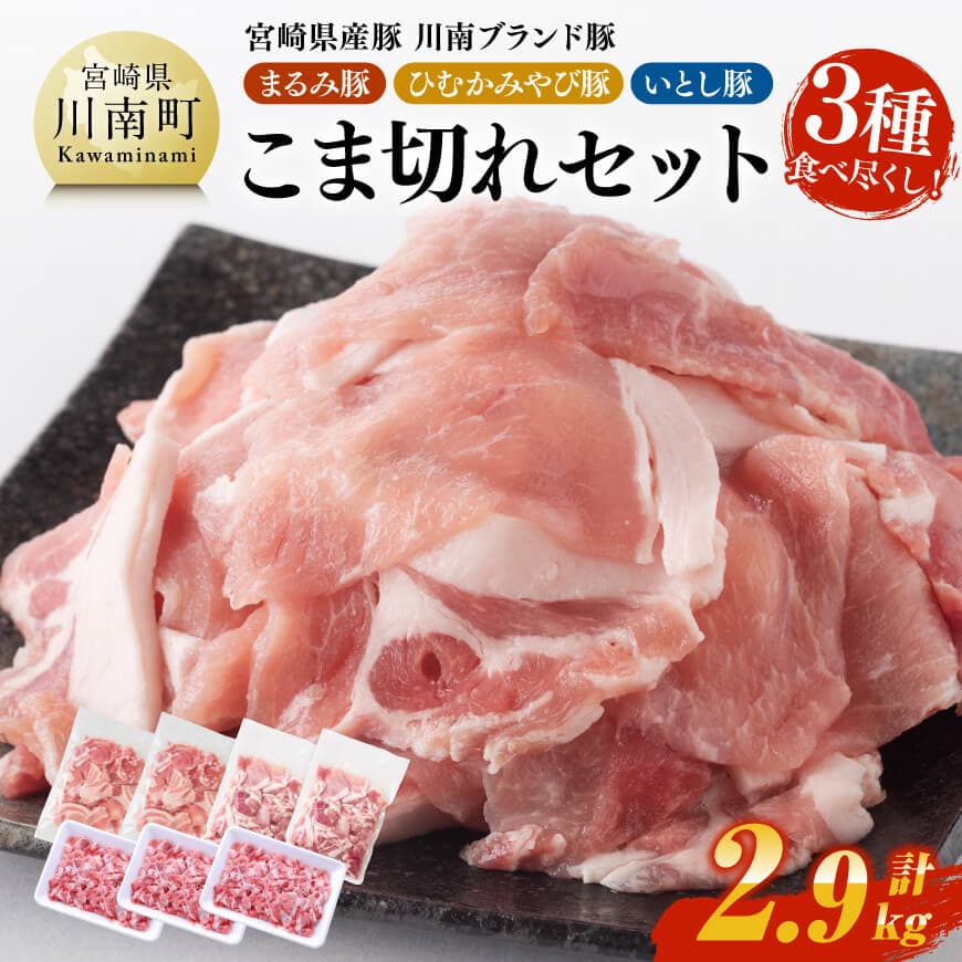 【ふるさと納税】※レビューキャンペーン※宮崎県産豚 川南ブランド豚「まるみ豚・ひむかみやび豚・いとし豚」3種食べ尽くし！こま切れセット　計2.9kg - 宮崎県産 豚肉 豚 まるみ豚 ひむかみやび豚 いとし豚 こま切れ D05311