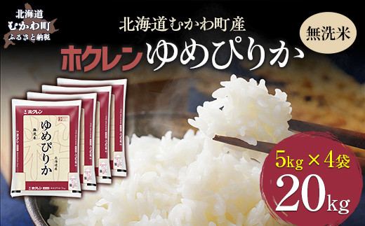 （無洗米20kg）ホクレンゆめぴりか（無洗米5kg×4袋） 【 ふるさと納税 人気 おすすめ ランキング 米 コメ こめ お米 ゆめぴりか ご飯 白米 精米 無洗米 国産 ごはん 白飯 北海道 むかわ町 送料無料 】 MKWAI051