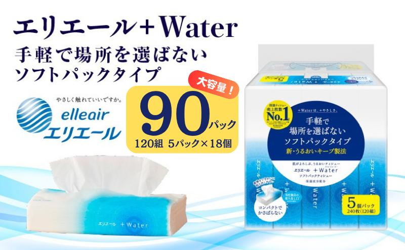 ティッシュ エリエール +Water プラスウォーター ソフトパック 120組 5パック 18個 セット ティッシュペーパー ティシュー ティシューペーパー 保湿 保湿ティッシュ 日用品 消耗品 静岡