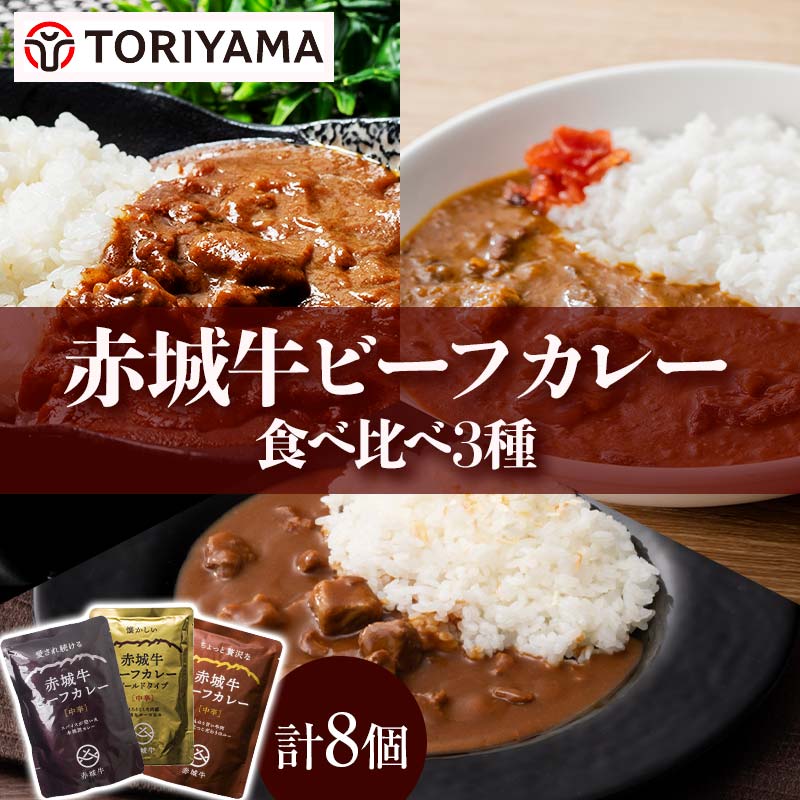 【ふるさと納税】 赤城牛ビーフカレー食べ比べ3種（8個） F4H-0833