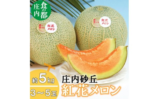 【令和8年産】食の都庄内　庄内の紅花メロン約5kg（3～5玉） ※2026年7月上旬～8月上旬頃発送