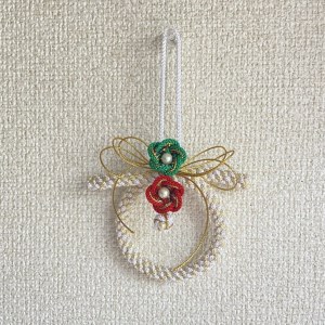 津久井紐で作る組紐リース／ホワイト・クリスマス | 工芸品 雑貨 組紐 オリジナル リース 相模原市 ※着日指定不可