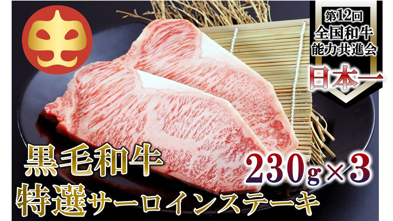 
【うしの中山】 鹿児島県産「鹿児島黒牛」Ａ5ランク特選サーロインステーキ690ｇ（230ｇ×3）
