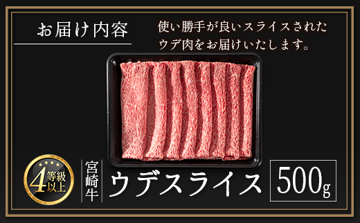 ［10日以内出荷！スピード便！］ 宮崎牛 ウデスライス 500g 牛肉 肉質等級4等級 国産【B531-10D】
