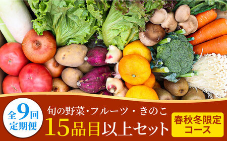 【9回定期便】豪華！野菜 果物 きのこセット 15品目以上 ▼ 春秋冬限定コース / やさい定期便 野菜定期便 野菜セット やさいセット 春野菜 夏野菜 秋野菜 冬野菜 / 南島原市 / 吉岡青果[SCZ024]