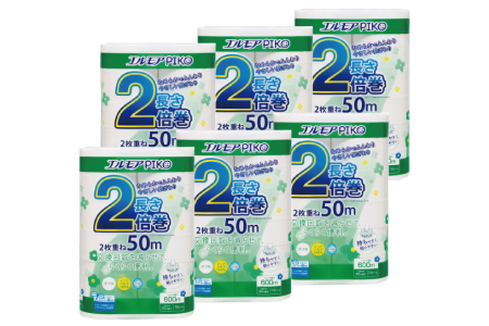 【2025年2月配送】エルモア ピコ 2倍巻き トイレットロール 12R （ダブル・50m）×6パック 72ロール