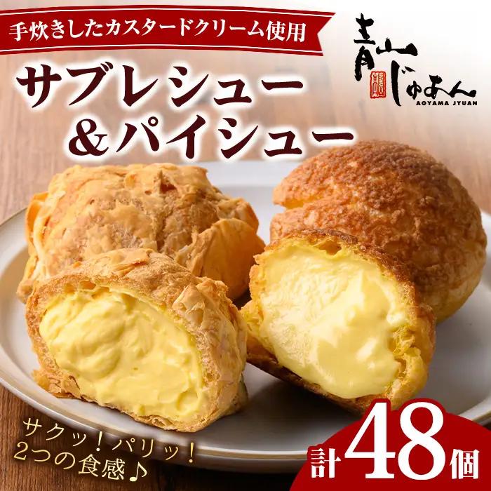 シュークリーム 48個 薩摩77万石溶岩サブレシュー パイシュー お菓子 スイーツ おやつ 青山じゅあん No.1049-D