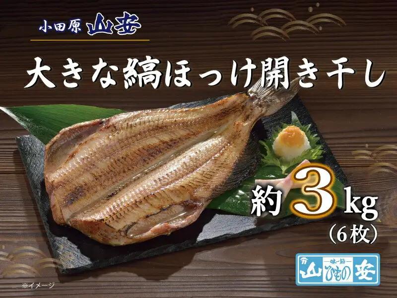 【 小田原 山安 】 大きな縞ほっけ開き干し 約3kg (6枚)【 縞ほっけ 開き干し ほっけ 干物 脂ののった大きめサイズ 500g 6枚 詰合せ 神奈川県 小田原市 ほっけ】