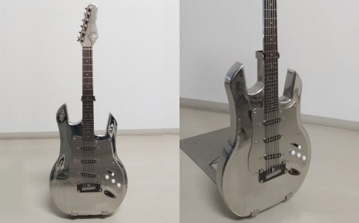 【2026年2月より順次発送予定】 ステンレス製 エレキギター オブジェ スタンド付き ／ 楽器 ギター 弦楽器 音楽 雑貨 置物 置き物 福岡県 筑後市