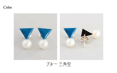 ピアス 三角 ブルー パール付き 七宝 | ピアス アクセサリー Kenichi Kondo 