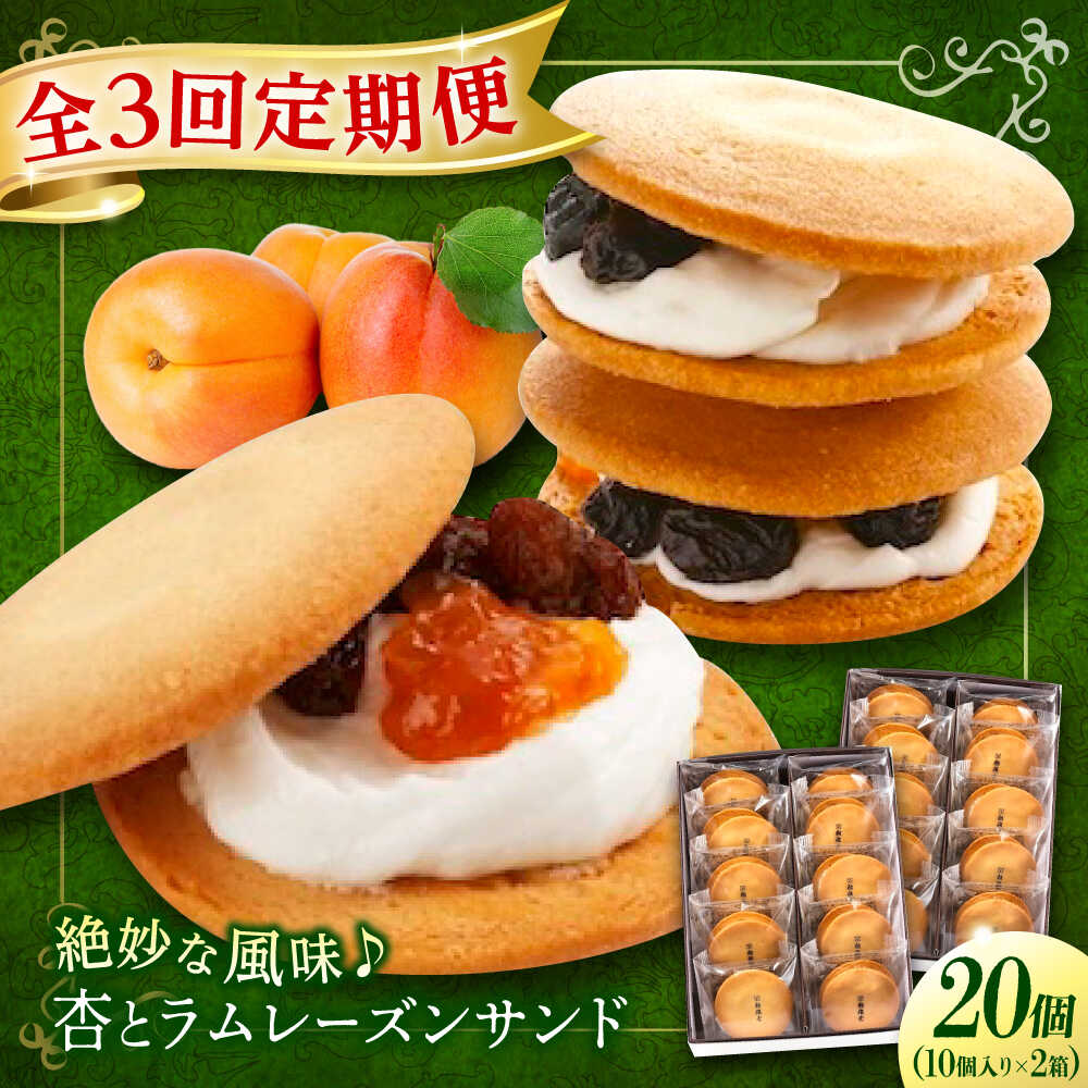 【ふるさと納税】【全3回定期便】お菓子 杏とラムレーズンサンド 10個入り×2 お菓子 あんず おやつ 菓子 お茶 レーズン スイーツ おすすめ 人気 レーズンバターサンド 焼き菓子 洋菓子 個包装 手土産 ギフト 贈り物 コーヒー 定期便 広島県福山市/有限会社勉強堂[BAFL019]