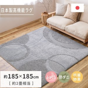 【ふるなびWEEK対象】日本製 ふっくら厚手の防ダニ・抗菌防臭加工 カーペット 1枚 約185×185cm グレー 350118317 [3461]