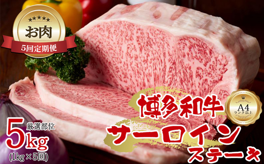【お肉定期便】大容量！博多和牛サーロインステーキ5回定期便（1kg×5回）計5kg[H0099T5]