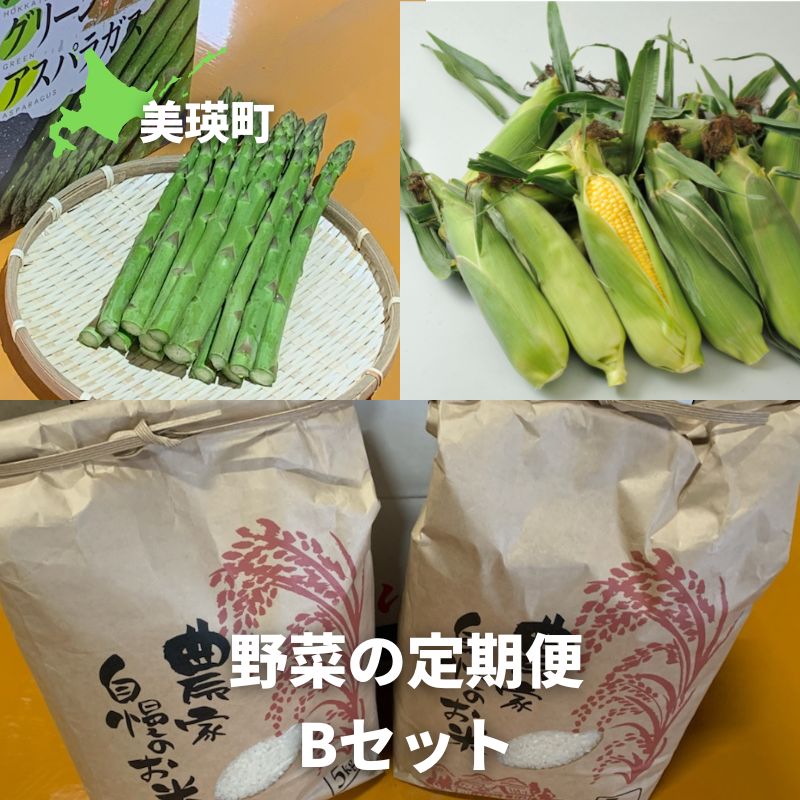 【ふるさと納税】 野菜 定期便 Bセット 3ヶ月 ≪令和8年産予約受付！≫ 送料無料 | アスパラ アスパラガス とうもろこし とうきび スイートコーン ななつぼし 3回 米 新米 北海道 北海道美瑛 北海道美瑛町 美瑛町 美瑛産野菜 野菜の定期便 サスケの家 定期便[041-11]