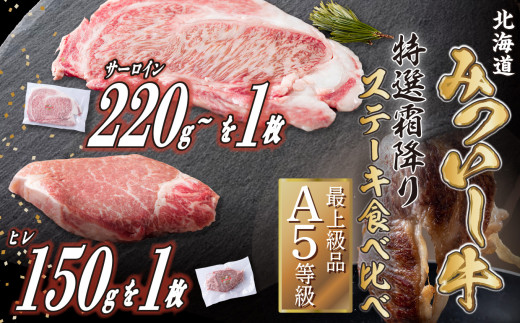 
北海道産 黒毛和牛 みついし牛 A5 サーロイン＆ヒレ ステーキ 約 400g 2枚 ( 各 1枚 ) 霜降り 和牛 牛肉 食べ比べ 三石牛
