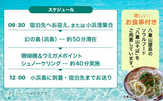 【小浜島発】幻の島上陸＋ウミガメとシュノーケリング♪　無料『マーメイド体験、シャワー、お食事、小浜観光』【 旅行 体験チケット観光 大自然 体験ツアー 観光 沖縄 アクティビティ シュノーケリング 】